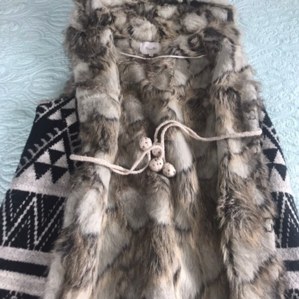 Miss Me Faux Fur Vest with Black and Gray Pattern